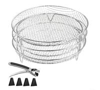 Juego de cestas apilables de malla de acero inoxidable de 3 capas, diseñado para freidora de aire, horno de vapor, lo que permite una mejor circulación del aire (circular)