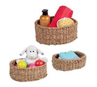Relaxdays Pack 3 Cestas de Almacenaje, Hierba Marina, Diseño Tejido, Ovaladas, Organizadores Baño, 3 Tamaños, Natural, Fibra Vegetal, 12 x 30 x 25 cm