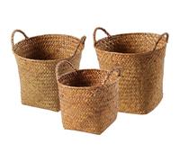 Juego de cestas de almacenamiento tejidas con asas, pequeñas, medianas y grandes, 3 piezas, cesta de mimbre para macetas, decoración rústica hecha a mano, organizador de almacenamiento para jardín