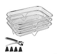 Juego de cestas de malla apilables de acero inoxidable de 3 capas compatible con freidora de aire, horno de vapor para una distribución eficiente del calor y cocción (rectangular)