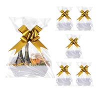 Juego de cestas de regalo, 6 cestas de regalo vacías, cestas para regalos, cesta de regalo de cartón con asas, nudos de arco y bolsas de regalo transparentes, kit de cesta para fiestas de Navidad