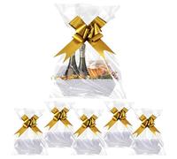 Juego de cestas de regalo, 6 cestas de regalo vacías, cestas para regalos, cesta de regalo de cartón con asas, nudos de arco y bolsas de regalo transparentes, kit de cesta para fiestas de Navidad
