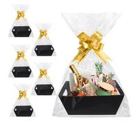 Juego de cestas de regalo, 6 cestas de regalo vacías, cestas para regalos, cesta de regalo de cartón con asas, nudos de arco y bolsas de regalo transparentes, kit de cesta para fiestas navideñas