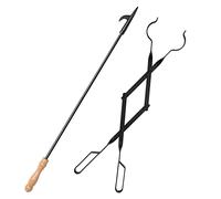 Juego de Chimenea Uten, Juego de 2 Accesorios para Chimenea, Pinzas para Fuego de 64 cm, Gancho para Fuego de 81 cm, para Uso Interior y Exterior, Calefacción y Barbacoa, Hierro