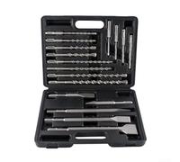 Juego de cinceles y brocas de mango redondo, 17 piezas de acero endurecido 40CR para mampostería y carpintería, diseño de doble ranura resistente a los impactos con estuche de almacenamiento para uso