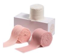 Juego de cinta de gasa de 30 yardas, color rosa, crema y blanco, 3 rollos más anchos de 1.8 pulgadas, cinta de seda de gasa con flecos hechos a mano para ramo de boda, decoración de arreglos florales