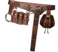 Juego de cintura ajustable retro con llavero desmontable y carcaj para camping, festivales, retro, en relieve, unisex, Brown, Embossed waist bag, Mass Beauty
