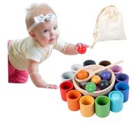 Juego de clasificador de Madera de arcoíris, Juguete de Bolas en Tazas, reconocimiento de Color, Juego a para niños pequeños, 12 Colores