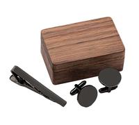 Juego de clip de corbata y gemelos en caja magnética de nogal para novio o padrino de boda, perfecto para ocasiones especiales