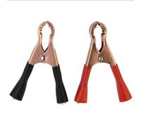 Juego de clips de cocodrilo resistentes de 50 A, abrazaderas de batería de aleación chapada en cobre con apertura máxima de mandíbula de 25 mm, 80 mm de longitud, par rojo y negro para pruebas