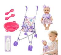 Juego de Coche De Muñeca - Silla De Comedor Para Niños Pequeños Con Muñeca De 25 Cm, Cochecito Y Accesorios De Alimentación | Creaciones Durables Diseño Moderno Lindo Juego De Roles Juego De Juguete