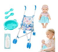 Juego de cochecito de muñeca: juguete de duradero para bebé | Muñeca de bebé de 10 pulgadas con accesorios de alimentación para cochecitos para niñas a partir de 3 años, juego de rol en casa