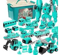 Juego de Coches de ingeniería de transformación magnética con Caja de Almacenamiento, Juguetes modulares creativos para niños y niñas