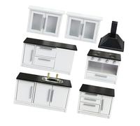 Juego de cocina artesanal pequeño de 7 piezas, modelo de roble realista, muebles de casa, escala 1 12, muebles de cocina