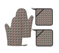 Juego de cocina con diseño de flamenco rosa con plantas suculentas, incluye guantes resistentes al calor y almohadillas calientes antideslizantes para cocinar barbacoas