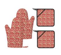 Juego de cocina con estampado de hongos rojos y blancos con guantes de horno resistentes al calor y soportes antideslizantes para hornear a la parrilla