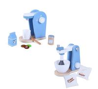 Juego de cocina infantil de madera - Cafetera y batidora azul para cocina de juguete - Juego de 7 accesorios de cocina con cápsulas de café, taza, cuenco, juguete educativo a partir de 3 años para