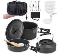 Juego de Cocina para Acampar, 14 Piezas Camping Cookware Outdoor Utensilios Cocina Camping Ollas de Aluminio Ligero Plegables Set de Ollas Camping, para 2-3 Personas Camping Senderismo