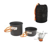 Juego de cocina para acampar de aluminio, juego de utensilios de cocina portátiles para acampar, estufa de alta eficiencia con ollas grandes y pequeñas, kit de cocina al aire de (Mango naranja)