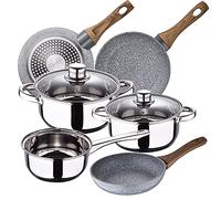 Juego de cocina SAN IGNACIO Cassel, de acero inoxidable con juego de sartenes, SAN IGNACIO Daimiel en aluminio forjado, 5 piezas de batería más 22/24/26 cm