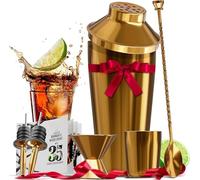 Juego de coctelera de Bar, Juego de coctelera de Camarero, Juego de cóctel Dorado de 8 Piezas, Kit de coctelera de Mezcla, Kit de coctelera de Acero para Bebidas, Accesorios de Bar: coctelera de