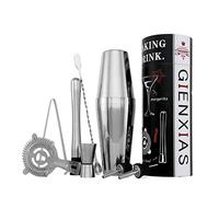 Juego de coctelera para cócteles, Kit de Coctelería, Coctelera Boston de 9 piezas, acero inoxidable duradero, colador, vertedor, mezclador, incluye caja de regalo personalizada (Acero inoxidable)