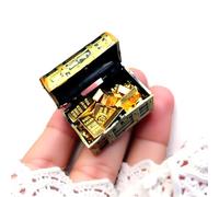 Juego de cofre del tesoro en miniatura con barras y monedas doradas, accesorios para casa de muñecas, adornos de modelo