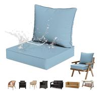 Juego de cojines para muebles de jardín, cojines impermeables para silla con respaldo para sofá al aire libre, balcón, patio, oficina y coche, cojín de asiento de 62 x 62 x 12 cm y almohada de 62 x 50