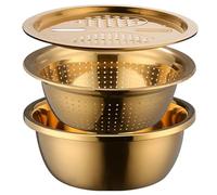 Juego de colador de acero inoxidable, 3pcs/Set 11 Dia..Filador de oro, cuenca y rallado para lavado, enjuague, trituración.