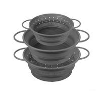 Juego de colador de silicona, paquete de 2 con cuenco, colador plegable, drenaje rápido de agua, diseño plegable que ahorra espacio, para cocinar y lavar la cocina (juego de 3 piezas gris)