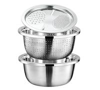Juego de colador para mezclar, cesta de lavado de verduras con rallador, cuenco colador de alimentos de acero inoxidable, para el hogar, apartamento, cafetería, restaurante, comedor, cocina