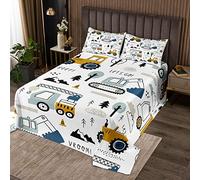 Juego de colcha de construcción de coche de dibujos animados para niños, equipo de decoración, camiones, colcha acolchada de dibujos animados, excavadora, tractor, blanco, amarillo, acolchado, dormit