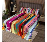 Juego de colcha geométrica con líneas de rayas geométricas para niños, juego de colcha de líneas abstractas, arte moderno, colorido, decoración de habitación, 3 piezas con 2 fundas de almohada, tamañ