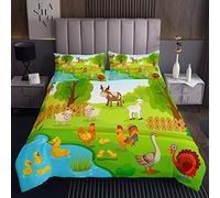 Juego de Colcha niños Dibujos Animados de Granja Pato de Pollo Ganso niños niñas,Funda de Cama de Animales,colección de 2 Unidades de Individual