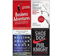 Juego de colección de 4 libros de aventuras empresariales, mala sangre, ballena de mil millones de dólares, perro zapato