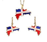 Juego De Colgantes Con Bandera De Mapa De La República Dominicana, Collar Y Pendientes, Juego De Joyas De Hip-Hop, Cadena Fina Con Encanto, Gancho Étnico Para La Oreja Para Mujeres Y Hombres, Rega