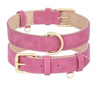 Juego de collar acolchado para perro, ajustable, de piel sintética, collar de perro al aire libre, collar de entrenamiento y correa adecuado para perros pequeños y medianos, pug labrador, collar rosa,