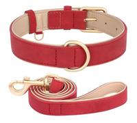 Juego de collar acolchado para perro, ajustable, de piel sintética, collar de perro al aire libre, collar de entrenamiento y correa adecuado para perros pequeños y medianos, carlino labrador, juego