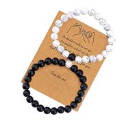 Juego de collar con colgante de color blanco y negro, pulseras de tarjetas de cuentas de mejor amigo, pulseras para parejas para 2 pulseras a juego para él y ella, para amistad, relación, novio, rosa,