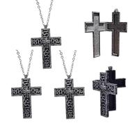 Juego de collar de calamares con cruz impresa en 3D con caja oscura, collar en forma de cruz con compartimento secreto, diseño de metal de moda, para fanáticos casuales a vanguardistas (3 piezas)