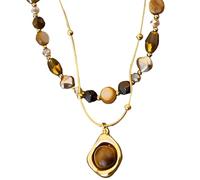Juego de collar de cuentas de ojo de 2 piezas para mujer con cadenas doradas ajustables, colgante de piedras preciosas vintage, 18.50 y 18.90 pulgadas