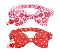 Juego de collar de gato con pajarita de San Valentín con campana, corazón rojo y collar de gato rosa para niños y niñas, gatitos