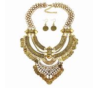 Juego de collar de moneda tallada étnica, estilo vintage gitano indio para mujer, Cobre, Cobre,