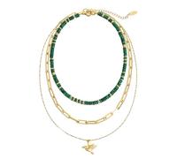 Juego de collar de varias capas para mujer, colgante de perlas de triple capa, acero inoxidable chapado en oro de 18 quilates, ajustable de 14 a 18 pulgadas, resistente al deslustre, L, Acero