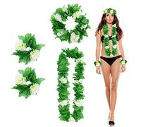 Juego de Collar Hawaiano, Guirnalda Hawaiana con Collar Diademas y Pulseras, Decoraciones de Fiesta Hawaiana Hawaiian Leis para Playa de Verano Piscina Aloha Tiki Tropical Luau Party (Blanco)