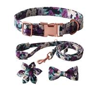 Juego de collar para perro, correa y corbata adornado con lazo de flores, adecuado para todos los dueños de mascotas que buscan moda y durabilidad