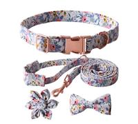 Juego de collar para perro, correa y corbata adornado con lazo de flores, adecuado para todos los dueños de mascotas que buscan moda y durabilidad