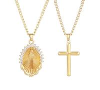 Juego de collar religioso con colgante devocional en tono dorado, aspecto de collar emparejado para uso diario y atractivo en, conjunto de joyería devocional, colgante religioso, par de aspecto