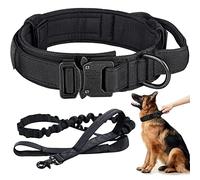 Juego de collar táctico y correa ajustable de nailon militar con mango de control, hebilla de metal resistente y correa elástica para entrenamiento de perros (mediano, negro)