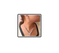 Juego de collar y aretes de cristal para novia, collar con colgante de perlas de boda, joyería floral para mujeres y niñas damas de honor, sin talla, Oro Metal Gema Plata Perla sintética, Diamantes de